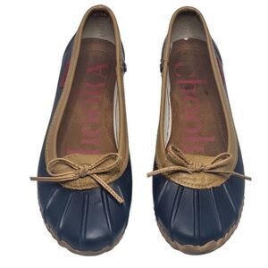 CHOOKA Duck Skimmer Shoes Women's US Sz 7 Navy Blue Caramel Slip On Rain Loafers
